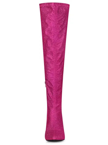 Allegra K - Glitter Stiletto Heel Over-the-Knee High Boots