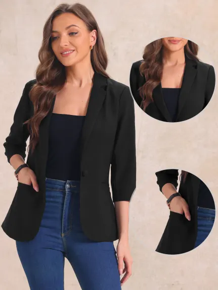 Allegra K- 3/4 Sleeve One Button Lapel Blazer