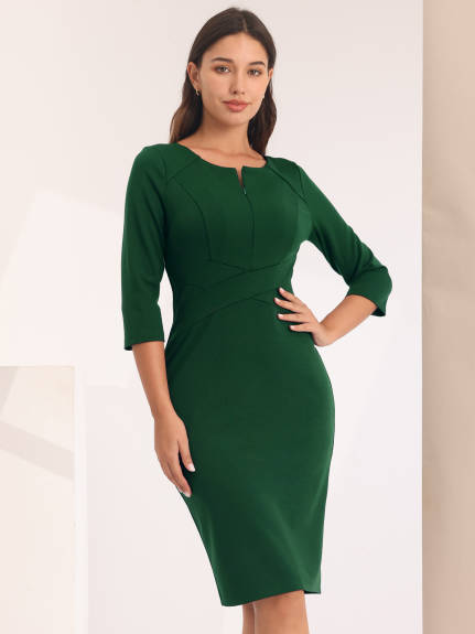 Hobemty- Zipper Neck Pencil Sheath Dress