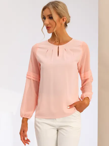 Allegra K- Long Sleeve Keyhole Neck Blouse Top