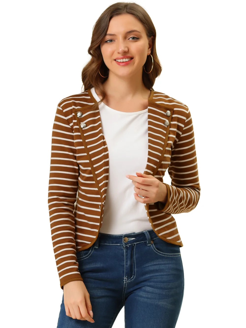 Allegra K- Notched Lapel Casual Striped Blazer