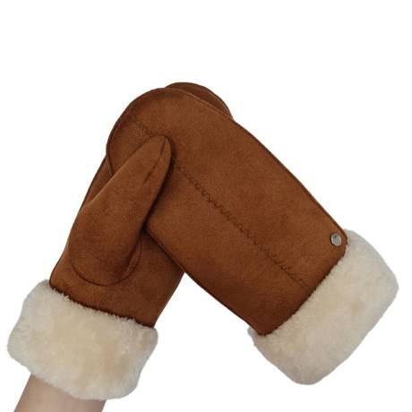 CLUB ROCHELIER LADIES FAUX SUEDE SHERPA MITT, CONTRAST SHERPA CUFF