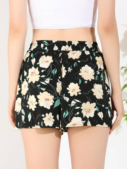 Allegra K - Elastic Waist Beach Casual Floral Shorts