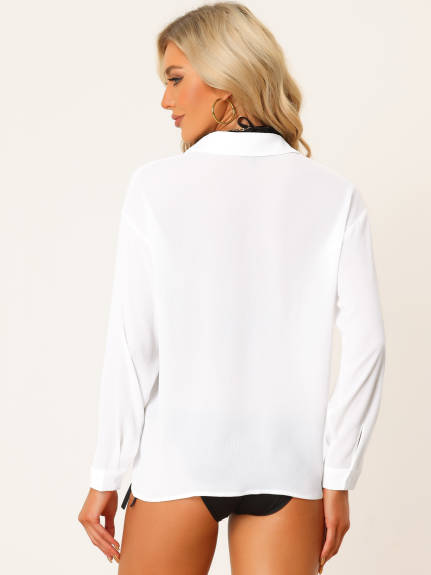 Allegra K- Button Down Long Sleeve Sheer Blouse