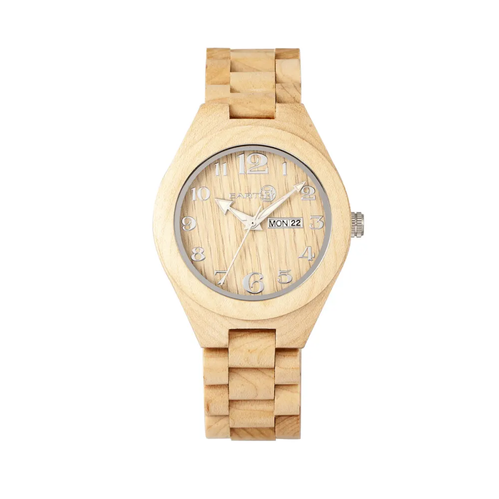 Earth Wood - Montre bracelet en aubier avec date - Rouge