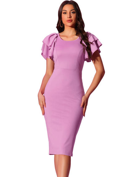 Allegra K - Ruffle Sleeve Bodycon Midi Work Dress