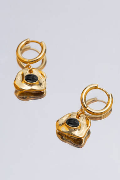 Aria Gold Gemstone Hoop Drop Earrings-Royal Blue