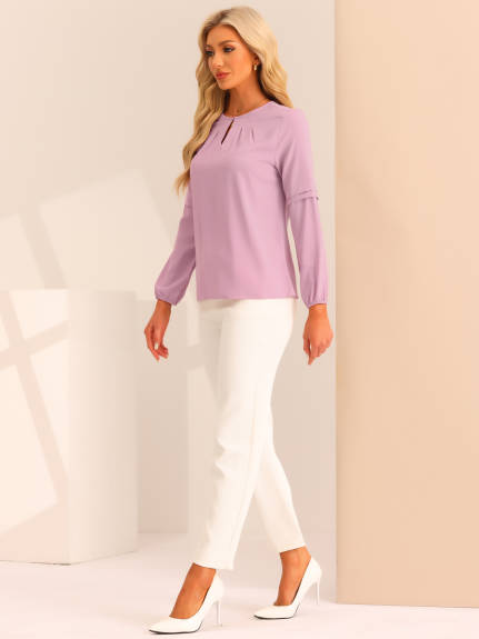 Allegra K - Keyhole Neck Long Sleeve Elegant Blouse