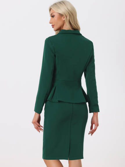 Allegra K- Suit Set-2 Pieces Peplum Blazer and Pencil Skirt