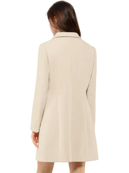 Allegra K- Notched Lapel Single Breasted Long Coat