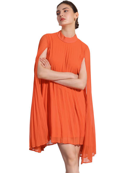 Allegra K - Chiffon Cloak Sleeve Pleated Cape Dress