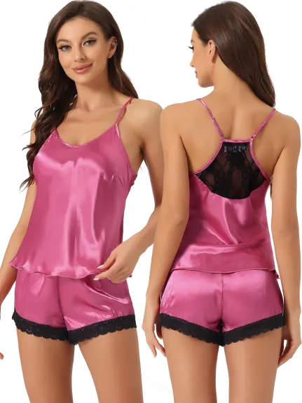 cheibear - Racer Back Camisole Satin Lounge Set