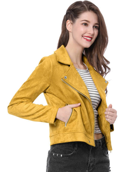 Allegra K- Faux Suede Zip Up Moto Biker Jacket