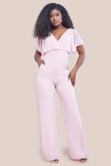 Goddiva - Chiffon Jumpsuit With Flutter Sleeves