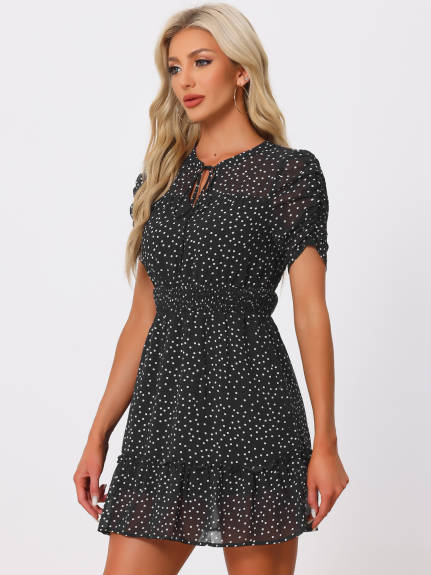 Allegra K - Polka Dots Summer Ruffle Mini Dress