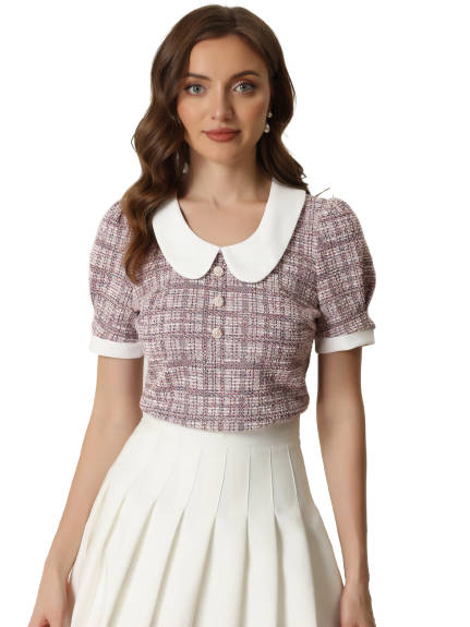 Allegra K- Peter Pan Collar Tweed Blouse