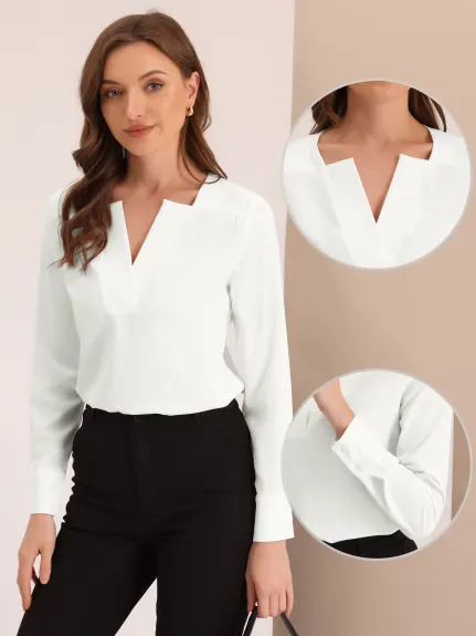 Allegra K- Long Sleeve V Neck Blouse