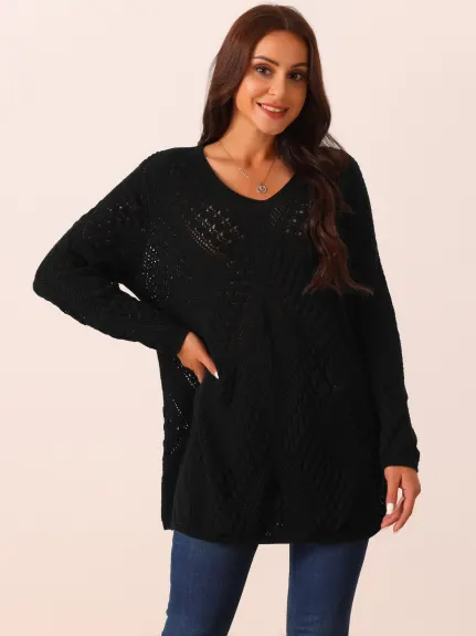 Seta T - V Neck Hollow Cable Knit Sweater