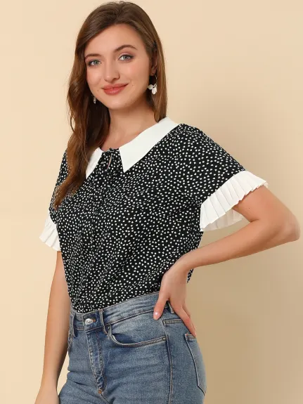 Allegra K- Contrast Doll Collar Polka Dots Blouse