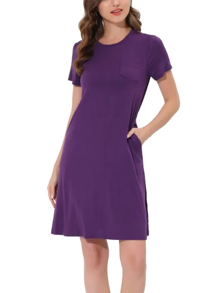 cheibear - Lounge Dress Strtechy Nightshirt with Pockets