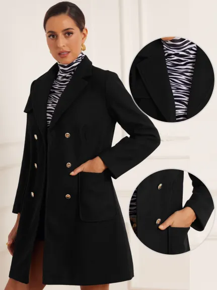 Allegra K - Manteau Long à Poches et Revers Crantés