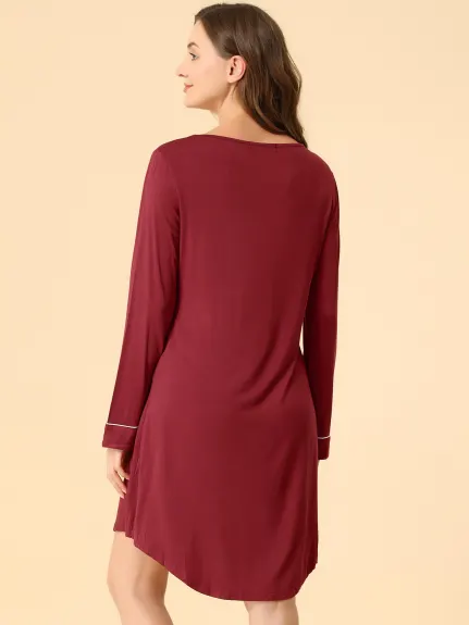 Allegra K- Round Neck Long Sleeve Sleepwear