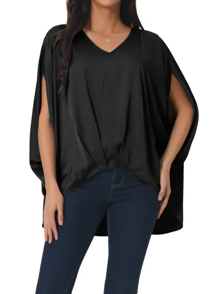 Allegra K- chemise en Satin V Batwing Blouse