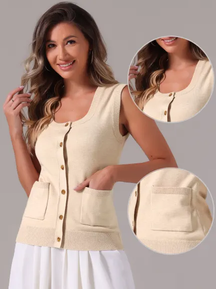 Allegra K- Sleeveless Button Down Casual Knitted Vest