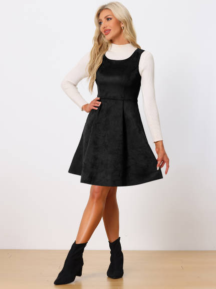 Allegra K - Sleeveless Faux Suede Pinafore Overall Dress