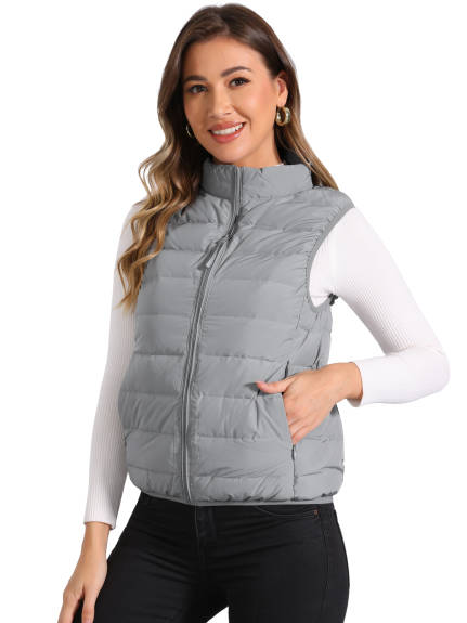 Allegra K - Sleeveless Zip-Up Stand Collar Puffer Vest