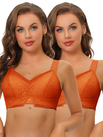 Allegra K - U Back Wireless Lace Bras Pack, Orange Brown