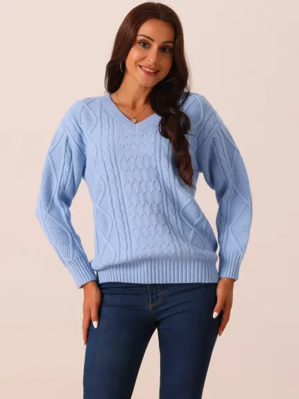 Allegra K - V Neck Casual Loose Sweater