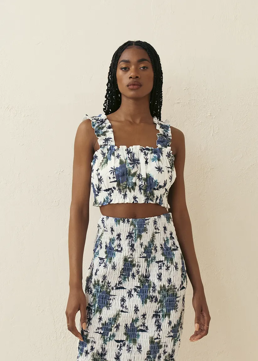 Hilary MacMillan- Ruched Floral Crop Top