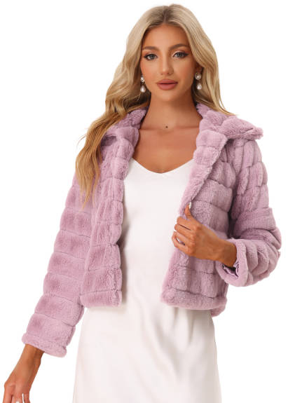 Allegra K- Faux Fur Fluffy Coat Collar Cropped Jacket