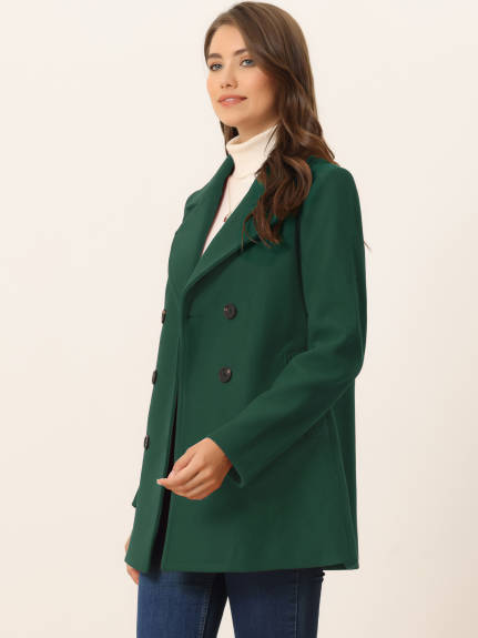 Allegra K- Notched Lapel Double-Breasted Overcoat