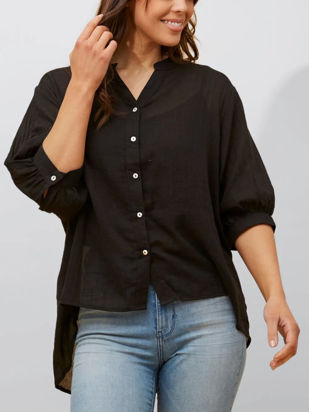 Annick - Roxanne Oversized Semi-Sheer Shirt Blouse Solid