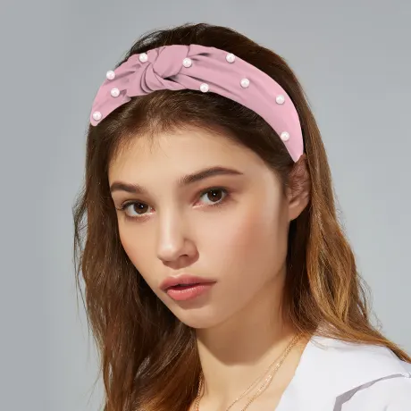 Unique Bargains- Satin Knotted Pearl Hairband Headband