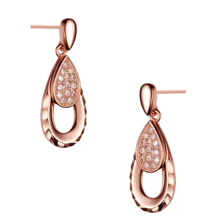 Genevive Sterling Silver 18K Rose Plated with Clear Cubic Zirconia Teardrop Earrings