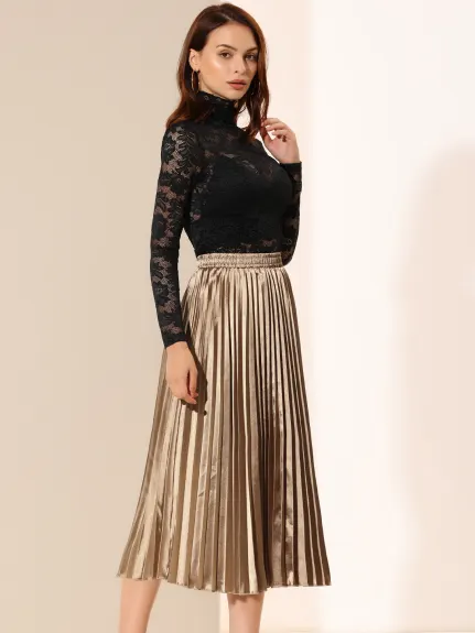 Allegra K - Elastic Waist Accordion Pleated Midi Skirt