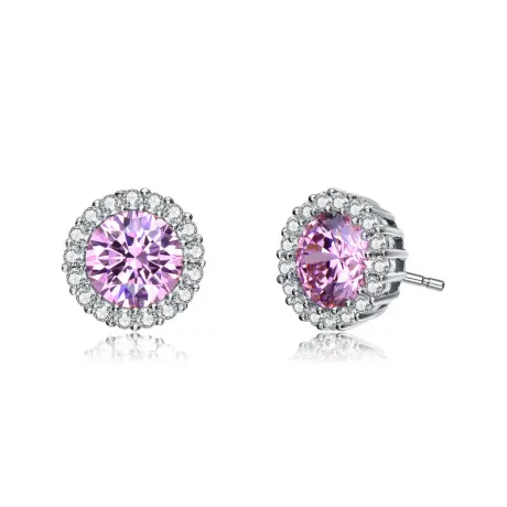 Genevive Sterling Silver with Colored Cubic Zirconia Round Halo Stud Earrings