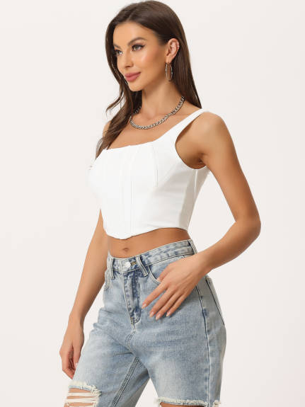 Allegra K- Square Neck Bustier Zip Top