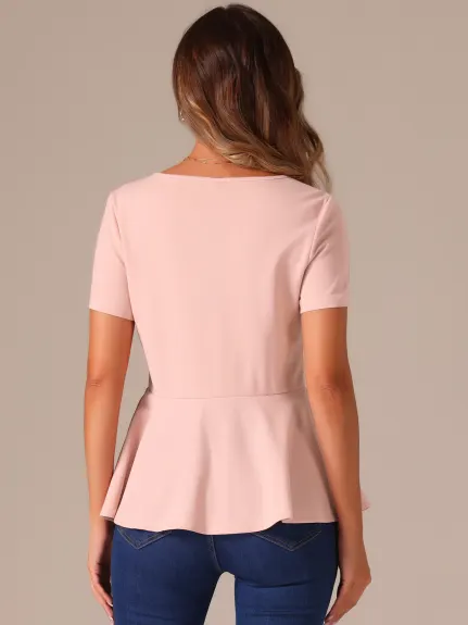 Allegra K - Short Sleeve Round Neck Peplum Blouse