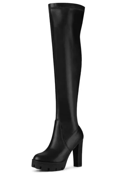 Allegra K - Chunky Heel Over Knee High Boots