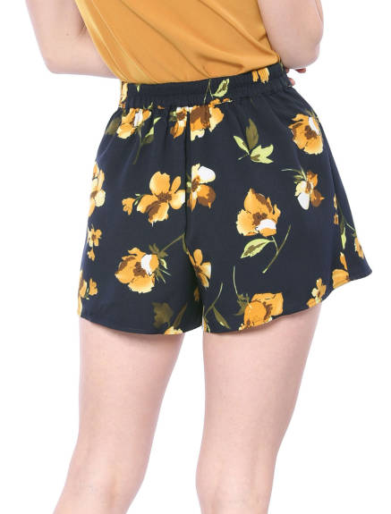 Allegra K - Printed Elastic Tie Waist Summer Beach Shorts