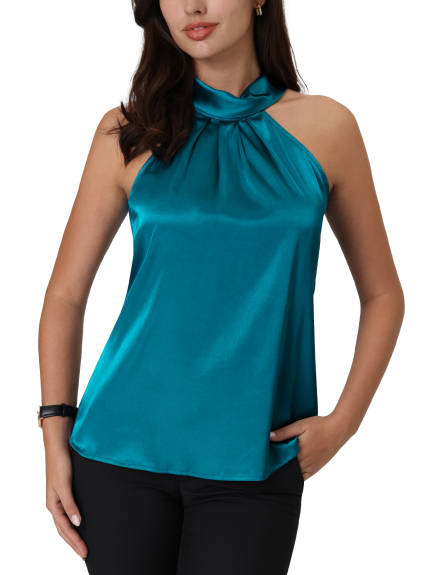 Hobemty -Halter Neck Satin Blouse Tank Top