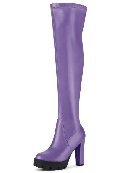 Allegra K - Chunky Heel Over Knee High Boots