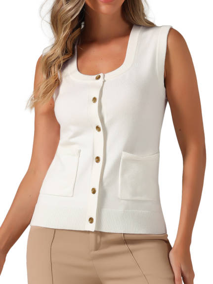 Allegra K- Sleeveless Button Down Casual Knitted Vest