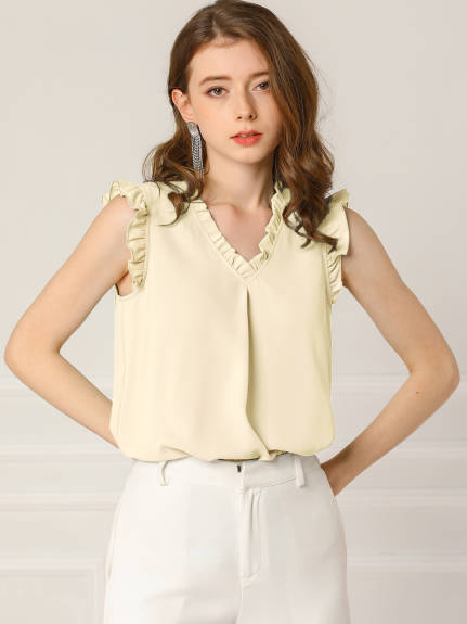 Allegra K- Ruffled Sleeveless Pullover V- Neck Blouse Top