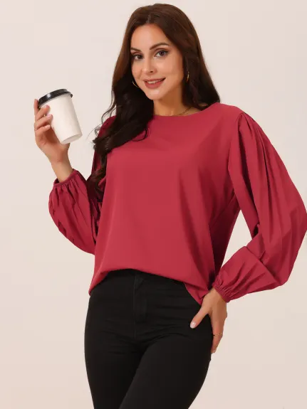 Allegra K - Elegant Pleated Long Sleeve Blouse