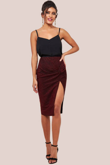 Goddiva - Knot Front Thigh Split Midi Skirt